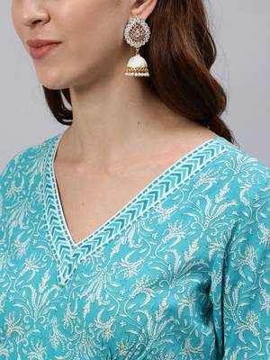 Turquoise printed pure cotton salwar 4