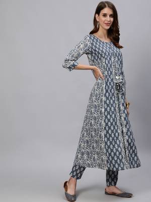 Grey printed pure cotton salwar 2