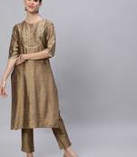 Beige printed silk salwar