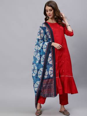 Red embroidered silk salwar 1