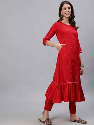 Red embroidered silk salwar 2