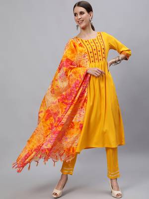 Yellow embroidered rayon salwar 1