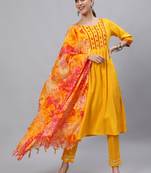 Yellow embroidered rayon salwar