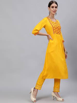 Yellow embroidered rayon salwar 2