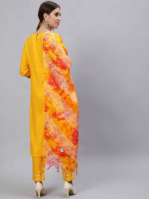 Yellow embroidered rayon salwar 3