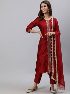 Maroon embroidered silk blend salwar 1