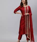 Maroon embroidered silk blend salwar