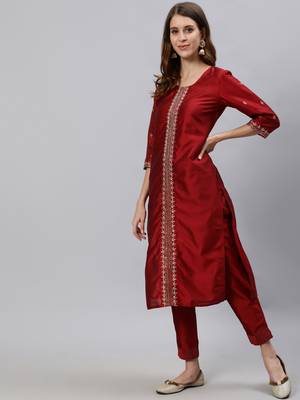 Maroon embroidered silk blend salwar 2