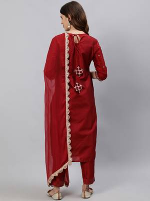 Maroon embroidered silk blend salwar 3