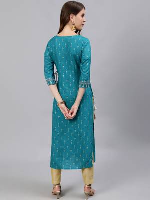 Teal printed rayon ethnic-kurtis 3