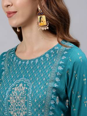 Teal printed rayon ethnic-kurtis 4