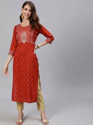 Brown printed cotton ethnic-kurtis 1