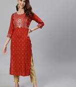Brown printed cotton ethnic-kurtis
