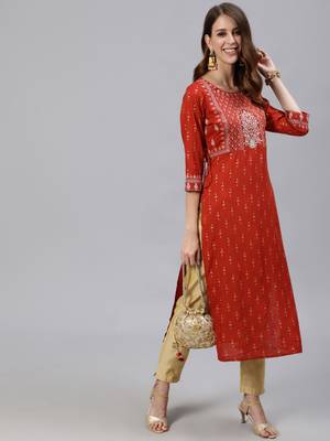 Brown printed cotton ethnic-kurtis 2