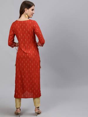 Brown printed cotton ethnic-kurtis 3