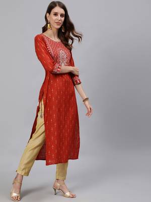 Brown printed cotton ethnic-kurtis 5