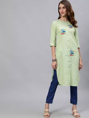 Green printed cotton ethnic-kurtis 1