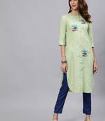 Green printed cotton ethnic-kurtis