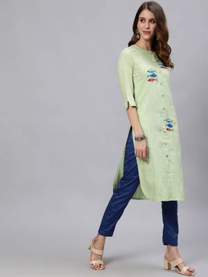 Green printed cotton ethnic-kurtis 2