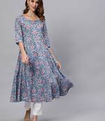 Blue printed cotton ethnic-kurtis