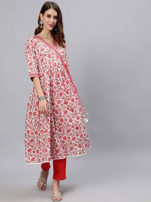 Yellow printed cotton ethnic-kurtis 1
