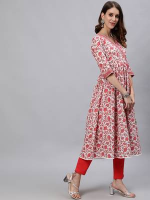 Yellow printed cotton ethnic-kurtis 2
