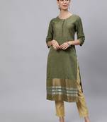 Olive printed cotton ethnic-kurtis