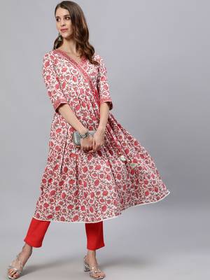 Yellow printed cotton ethnic-kurtis 5