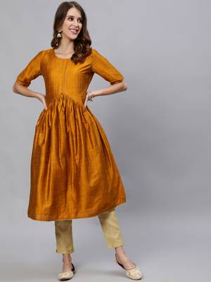 Yellow printed cotton ethnic-kurtis 1