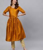 Yellow printed cotton ethnic-kurtis