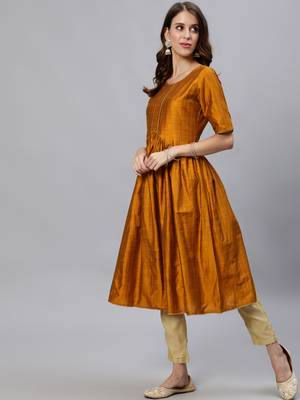 Yellow printed cotton ethnic-kurtis 2