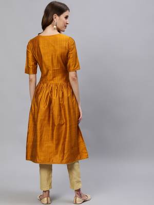 Yellow printed cotton ethnic-kurtis 3