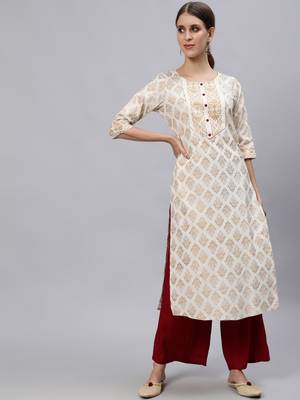 Off-white printed cotton ethnic-kurtis 1