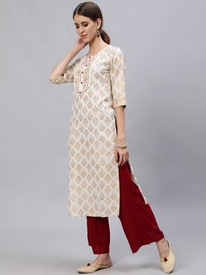 Off-white printed cotton ethnic-kurtis 2
