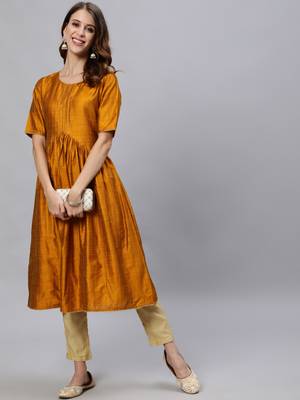 Yellow printed cotton ethnic-kurtis 5