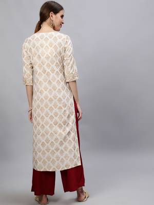 Off-white printed cotton ethnic-kurtis 3