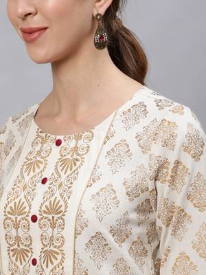 Off-white printed cotton ethnic-kurtis 4