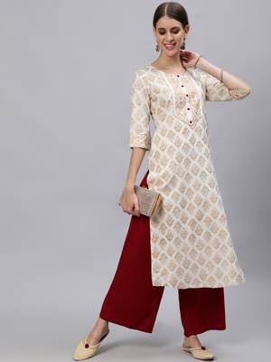 Off-white printed cotton ethnic-kurtis 5