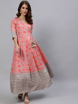 Pink printed cotton ethnic-kurtis 1
