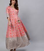 Pink printed cotton ethnic-kurtis