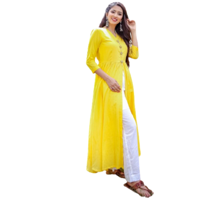 Yellow Kurti With White Pant Rishara Fashions 3684507