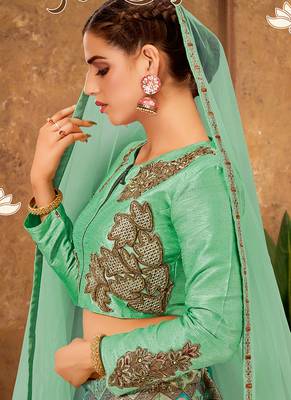Green Net Thread Embroidery Lehenga Choli Set 2