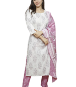  White Kurti With Pink Pant Duptta