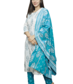  White Kurti Blue Pant Duptta