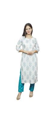  White Kurti Blue Pant Duptta 2