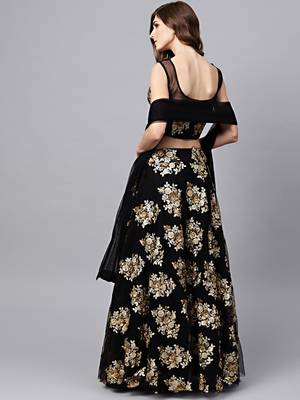 Marvelous Black Zari & Glitter Multiple Sequins Embroidered Net Party Wear Lehenga Choli 3