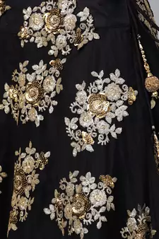 Marvelous Black Zari & Glitter Multiple Sequins Embroidered Net Party Wear Lehenga Choli