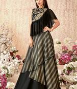 Black thread embroidery silk unstitched lehenga