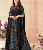 Black thread embroidery silk unstitched lehenga