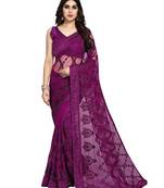 Purple embroidered net saree with blouse